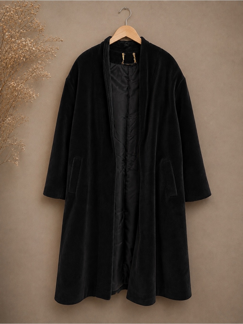 Vintage 1980s Irving Samuel Black Alpaca Plush Duster Coat Size 12
